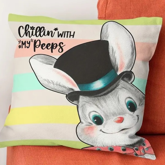 NIP Pillow cover 18” x 18” Zipper open/close 1 VINTAGE “Chillin with my Peeps” - Picture 1 of 4